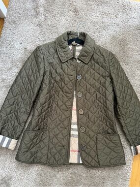 Burberry Beige and Olive Quilted Plaid Jacket Interior